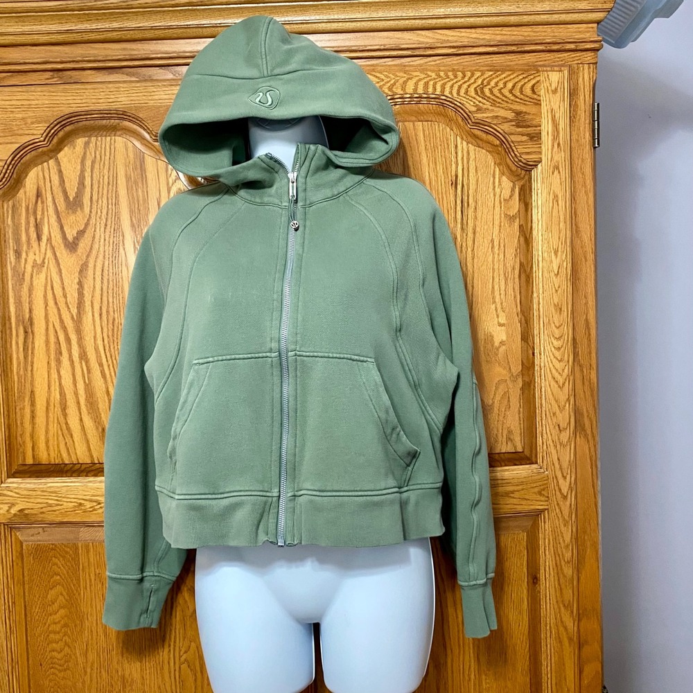 Lululemon Scuba Oversized Full Zip Hoodie Grey Eucalyptus M/L Cropped Green